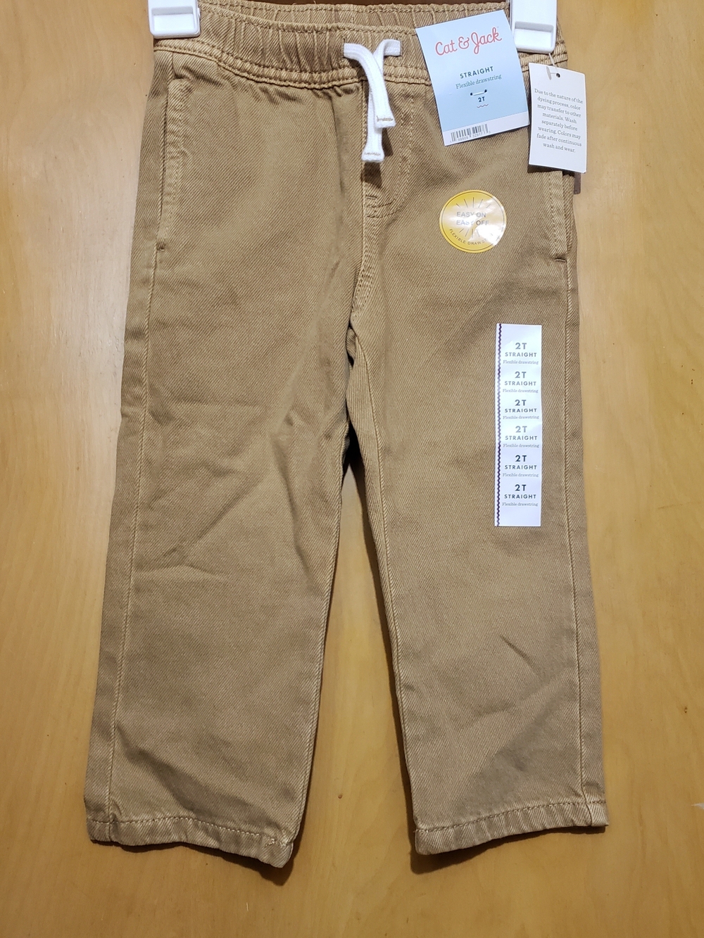 Cat & Jack Tan Straight Pull-On Pants with White Drawstring